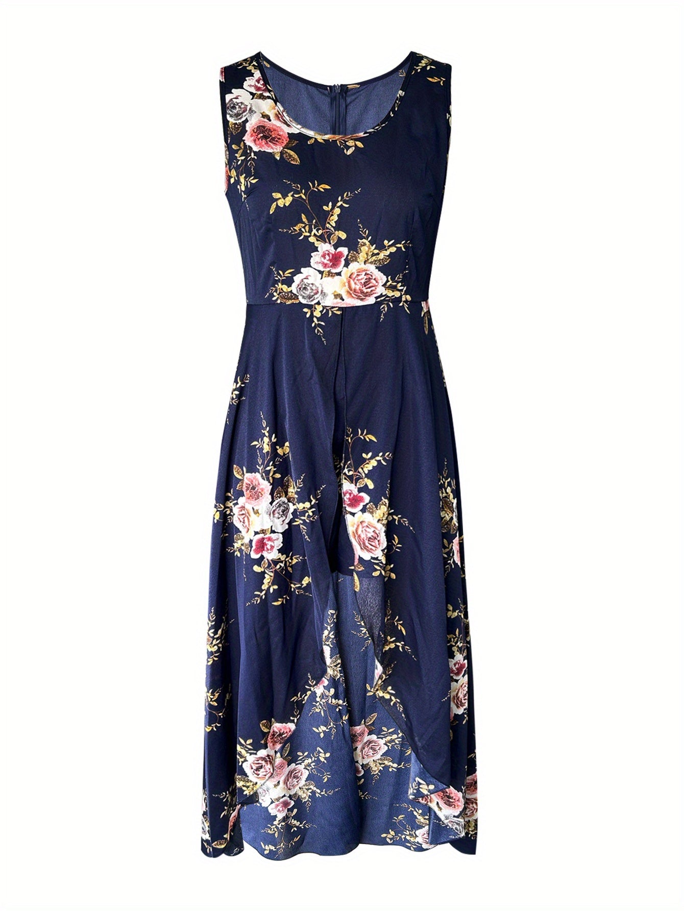 Floral Print Sleeveless Romper With Skirt