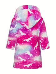 Kid's Unicorn Hooded Bathrobe Gradient Flannel Pajamas