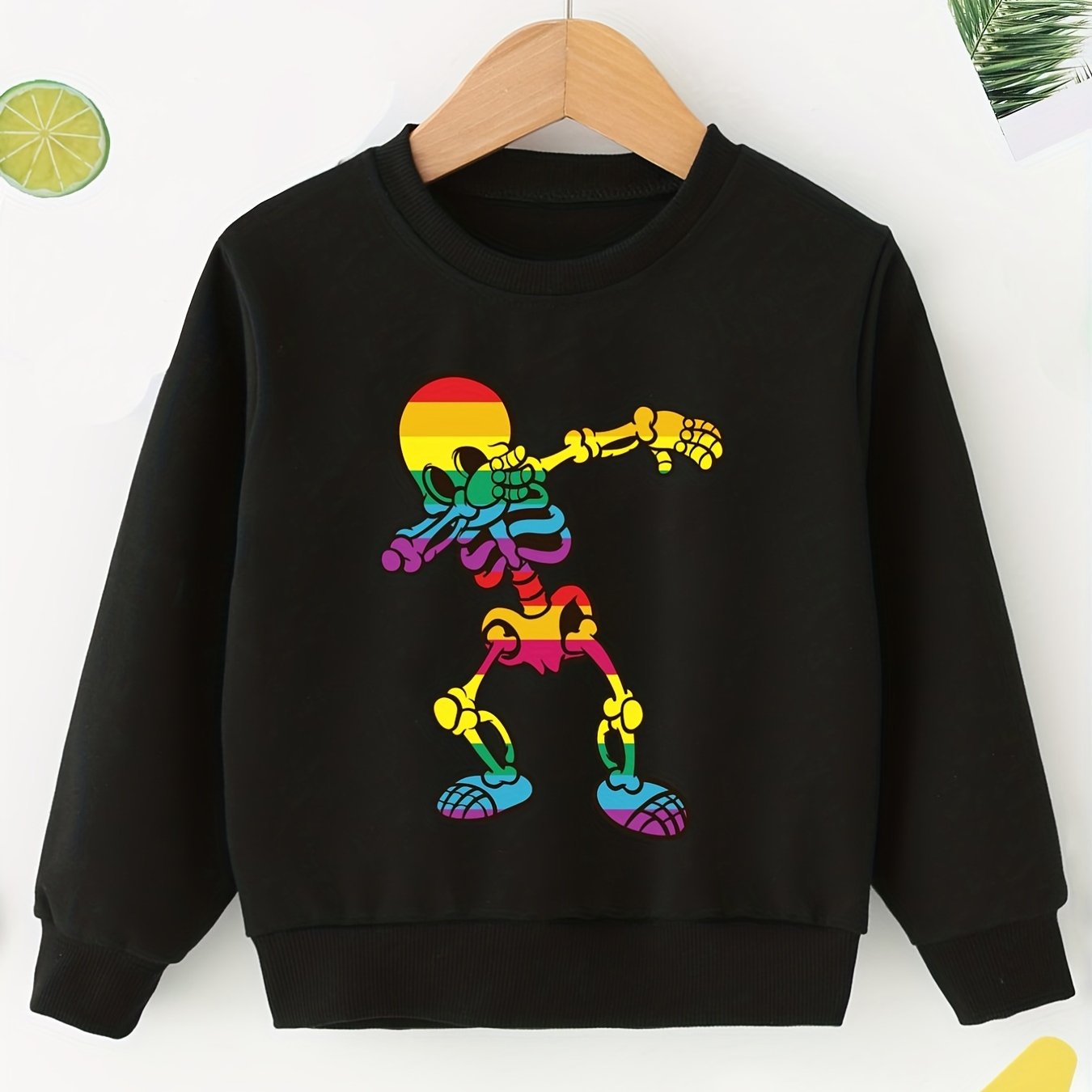 Colorful Skeleton Print Boys Casual Pullover Sweatshirt