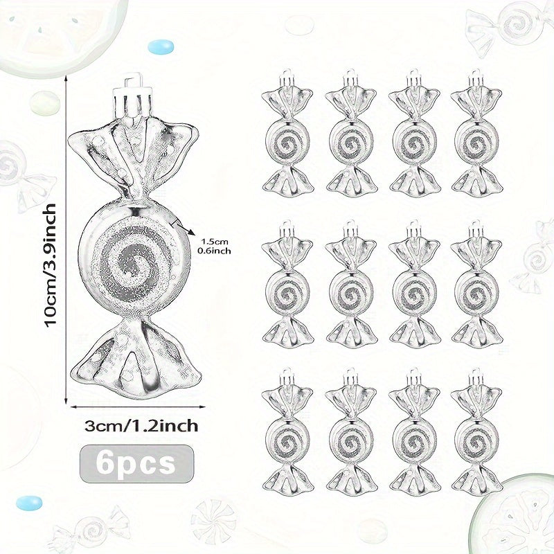 6pcs Silvery Plating Candy Hanging Ornament Christmas Party Decoration