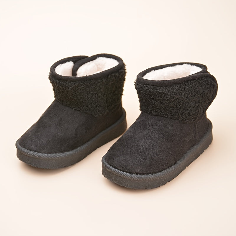 Girls' Solid Snow Boots Warm Fleece Cozy Ankle Boots Plush Outdoor Hiking Shoes