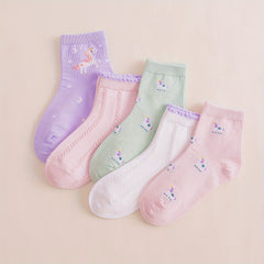 5 Pairs Girls Soft Lace Mesh Lamb Socks Breathable Cotton Crew Children's Socks