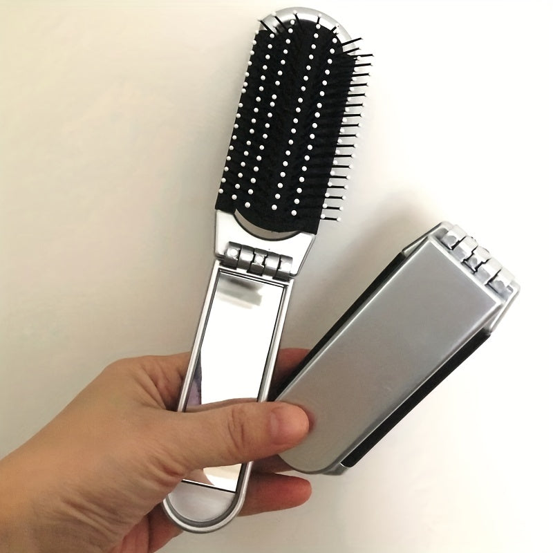 2-In-1 Foldable Hair Brush & Mirror - Compact Portable Hair Comb