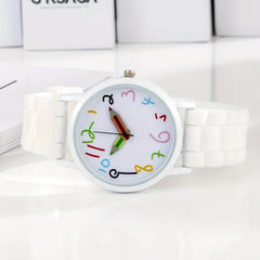 PVC Girls Strip Round Wrist Watch & Heart Bangle Set