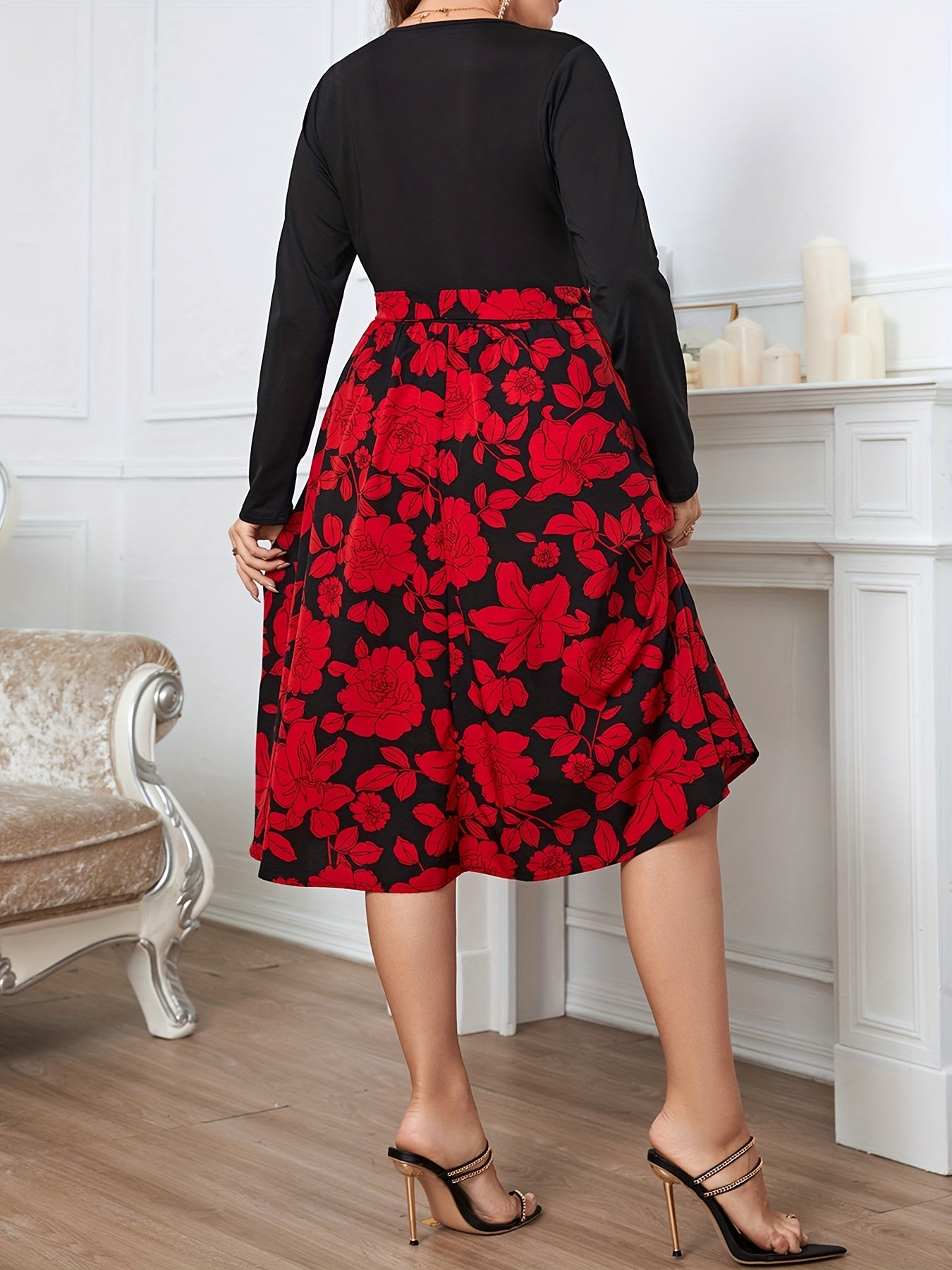 Floral Print Long Sleeve Dress With Belt