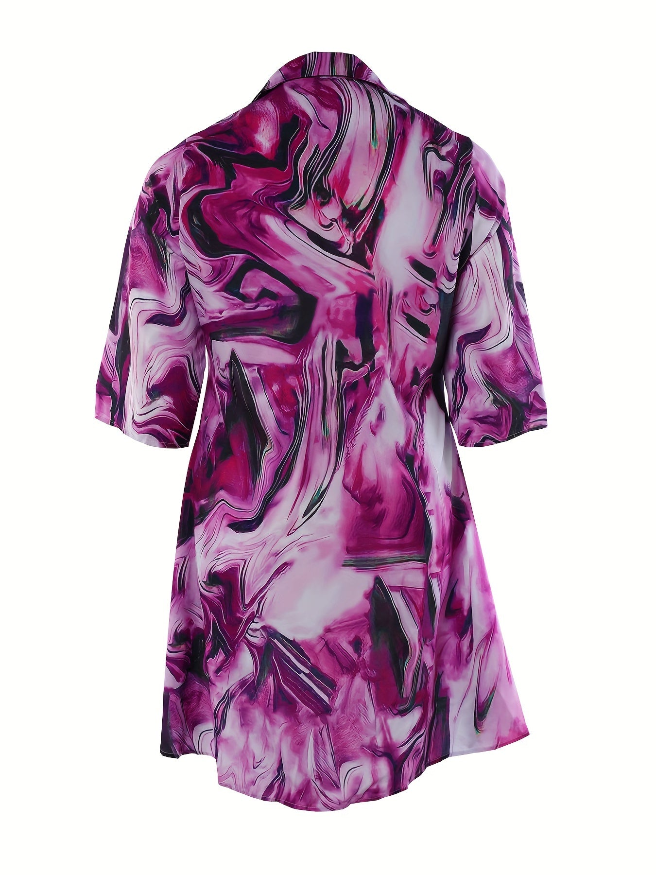Marble Print Long Sleeve Polo Neck Dress With Pockets