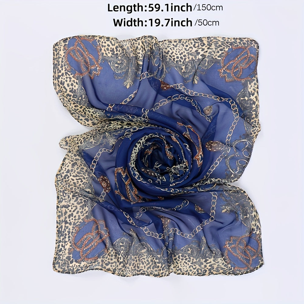 Leopard Print Chiffon Silk Scarf Colorful Warm Shawl