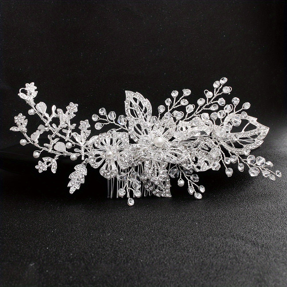 Rhinestone Flower Hair Comb Bridal Wedding Headwear Hair Styling Accessory