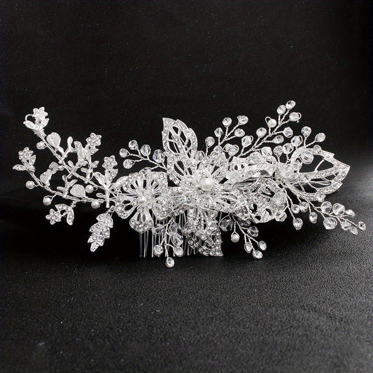 Rhinestone Flower Hair Comb Bridal Wedding Headwear Hair Styling Accessory