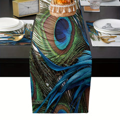 Peacock Feather Table Runner Heat Resistant Linen Mat Dining Room Decor