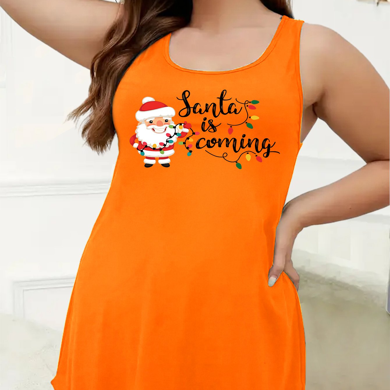 Christmas Nightdress Women's Santa Claus Print Racer Back Sleep Dress