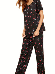 Cherry Print Pajama Set Women's Sleepwear