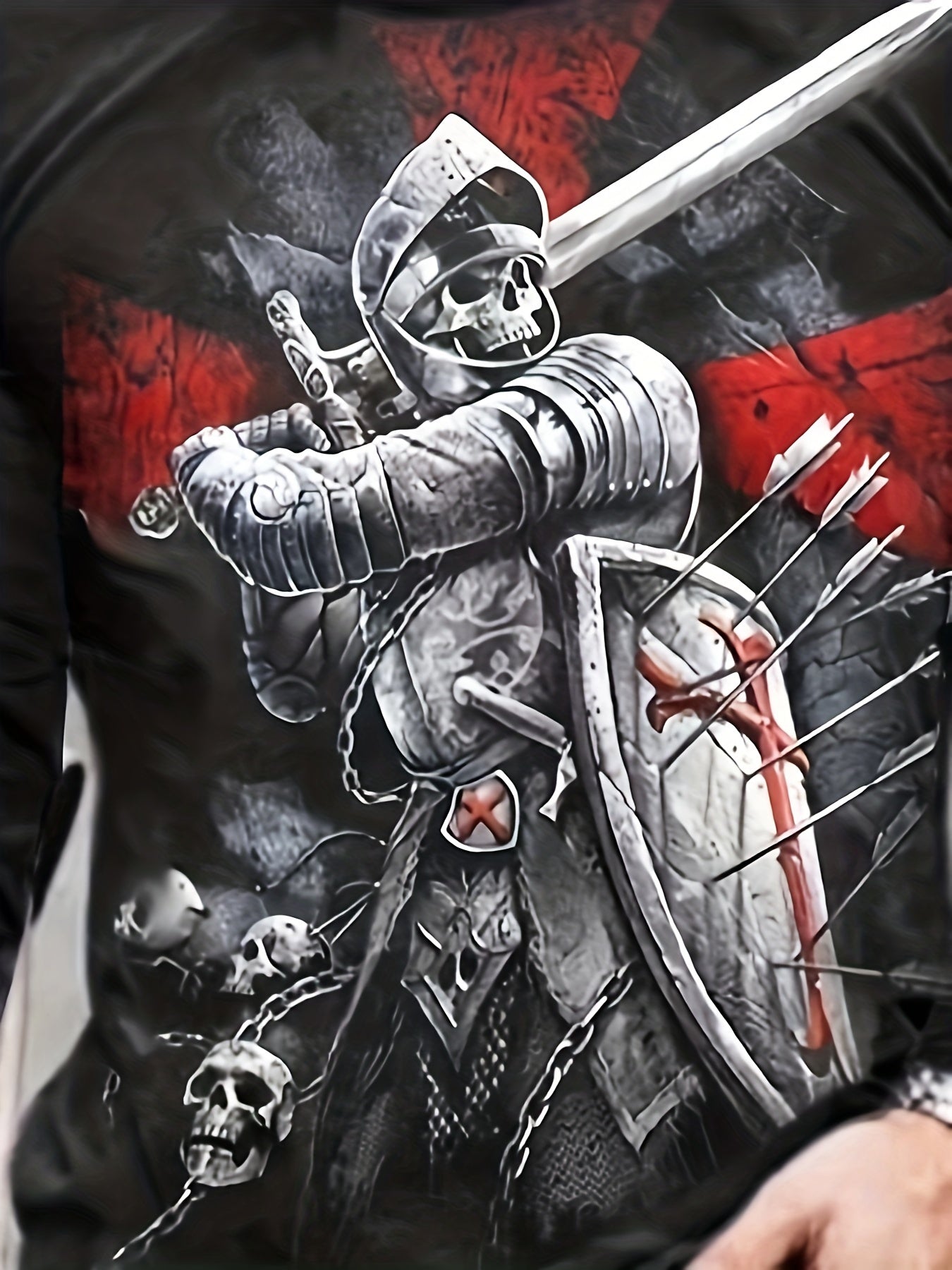 Skull Knight 3D Print Men's Graphic T shirt Long Sleeve Pullover Tops