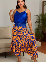 Women's Plus Floral Print High Rise Smock Maxi Skirt With Pockets