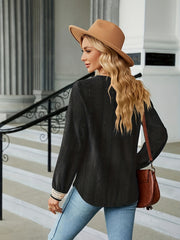 Colorblock Lace Long Sleeve V Neck Top