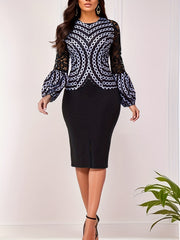 Casual Lace Skirts Set Long Sleeve Round Neck Tops & Skirts Set Women's Clothing