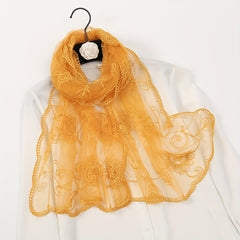 Floral Embroidery Lace Scarf Solid Shawl Thin Head Wrap Sunscreen