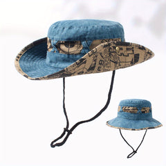 Vintage Washed Bucket Hat Wide Brim UV Protection Sun Hat Letter Printed