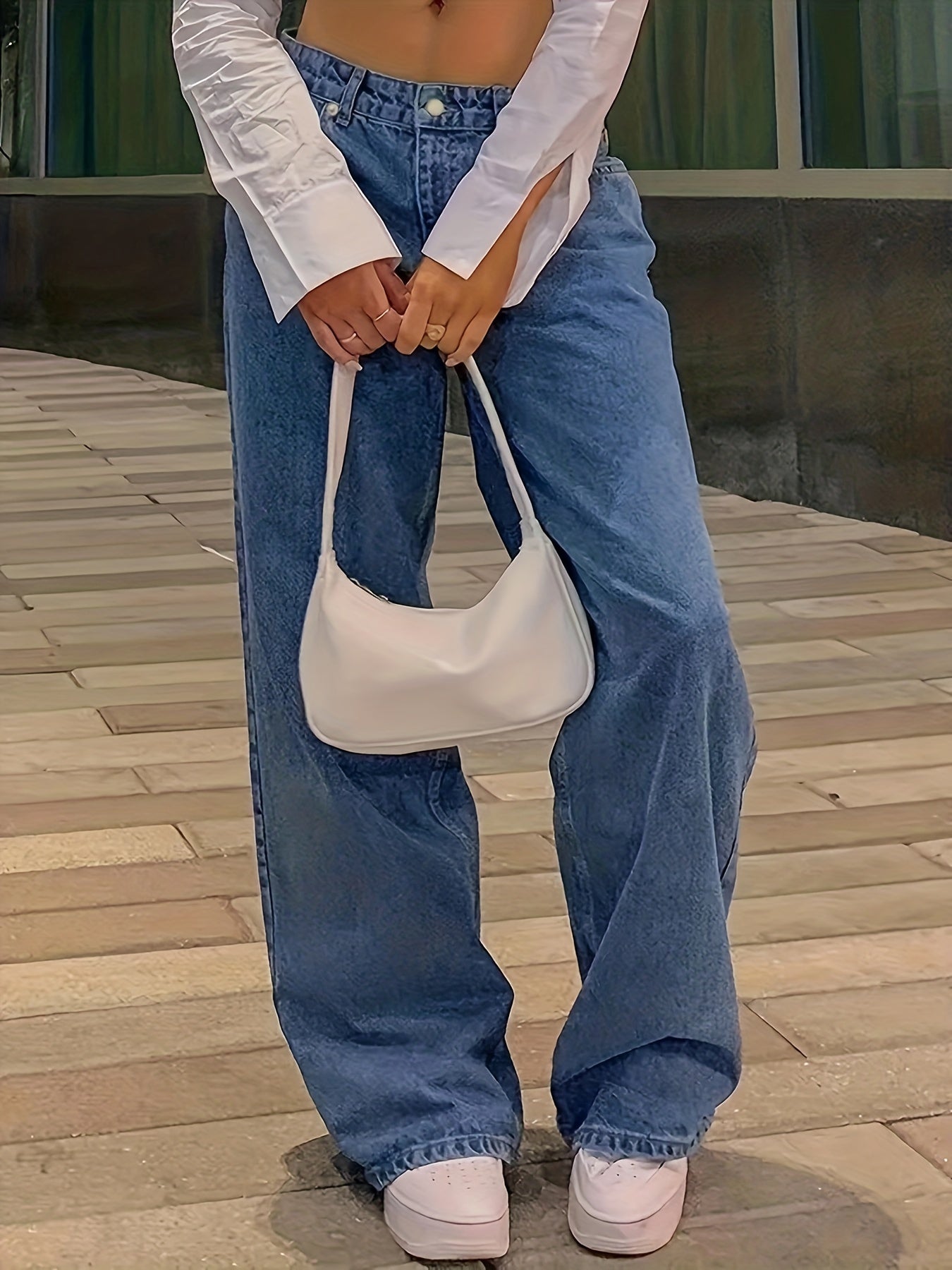 Wide Leg Medium Washed Jeans Loose Fit
