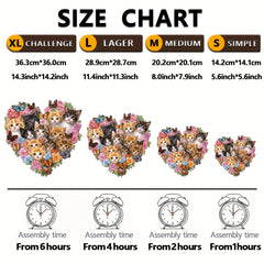 Heart Shaped Floral Kitten Family Wooden Puzzle