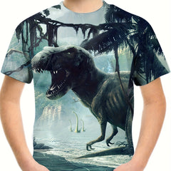 Stylish Dino 3D Print Kid's Graphic Tee Short Sleeve Summer T shirt