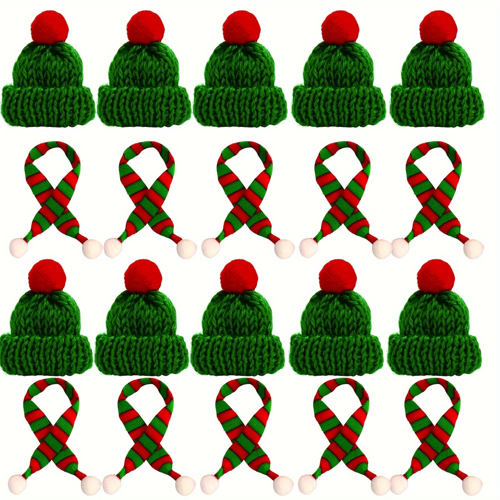 20pcs Mini Christmas Knitted Hat and Scarf Ornaments