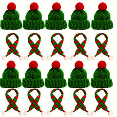 20pcs Mini Christmas Knitted Hat and Scarf Ornaments