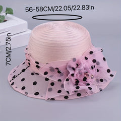 Polka Dot Organza Bucket Hat Flower Decor Sun Hats