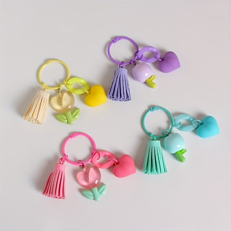 Tulip Flower Keychain Backpack Headphone Charm Pendant Ornament