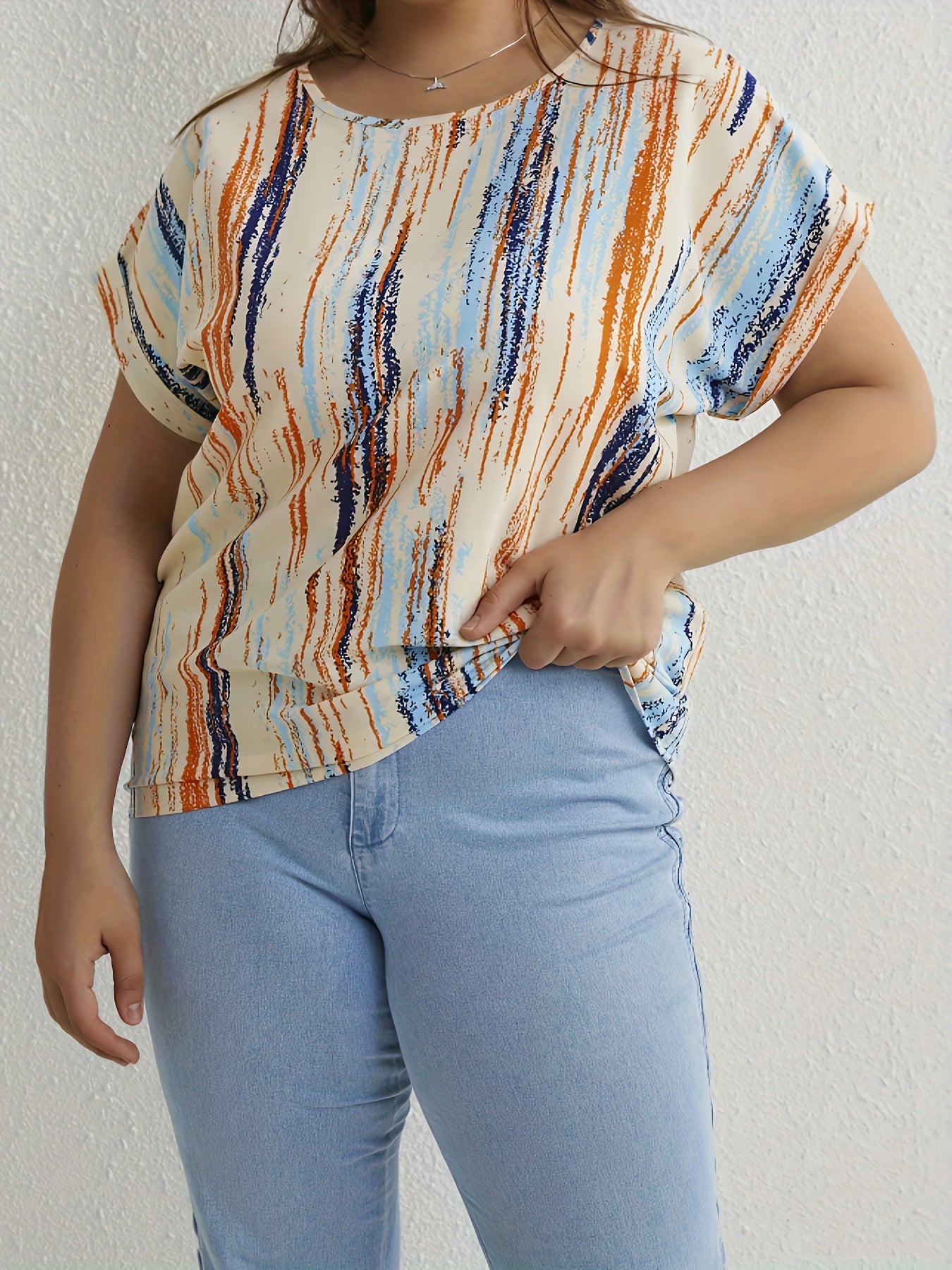 Women's Plus Size Random Print Short Sleeve Blouse