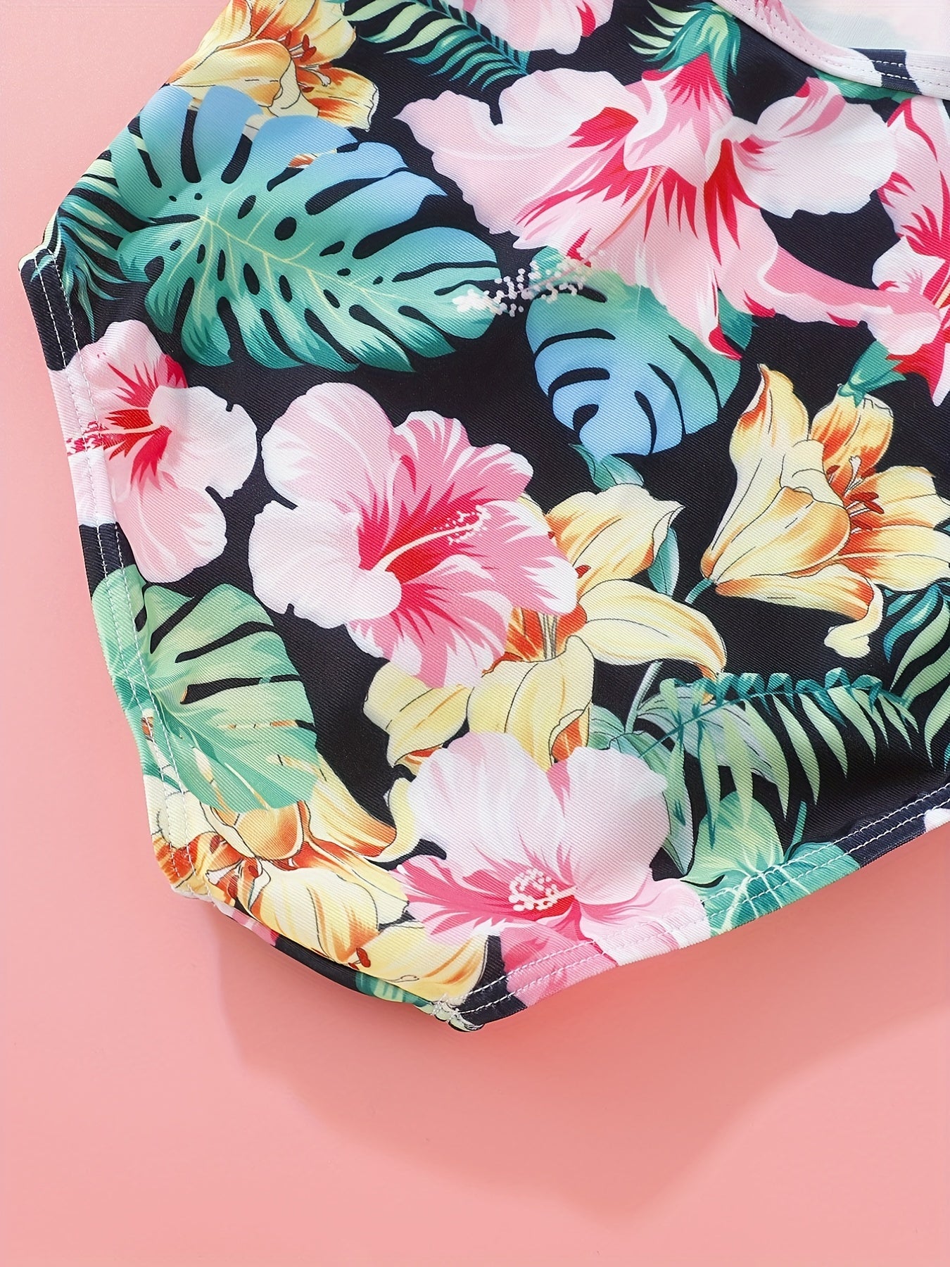 Toddler Girls Hawaiian Floral Swimsuit High Waist Swimwear