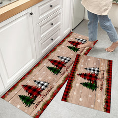 2pcs Thickened Christmas Area Rug Anti-slip Stain Resistant Kitchen Rug