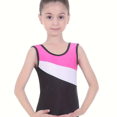 Girls Stretchy Colorblock Ballet Leotard Gymnastics Suit Romper