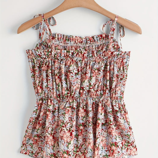 Boho Cami Top Women's Plus Floral Print Tie Shoulder Cami Top