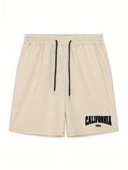 Men's California Print Workout Shorts Active Stretch Breathable Drawstr