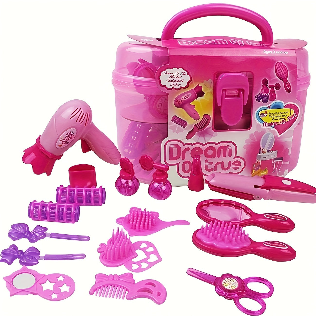 Kids Makeup & Wig Set with Hair Dryer & Mirror