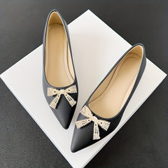 Women's Rhinestone Bowknot Slip-On Low Heel Point Toe Shoes
