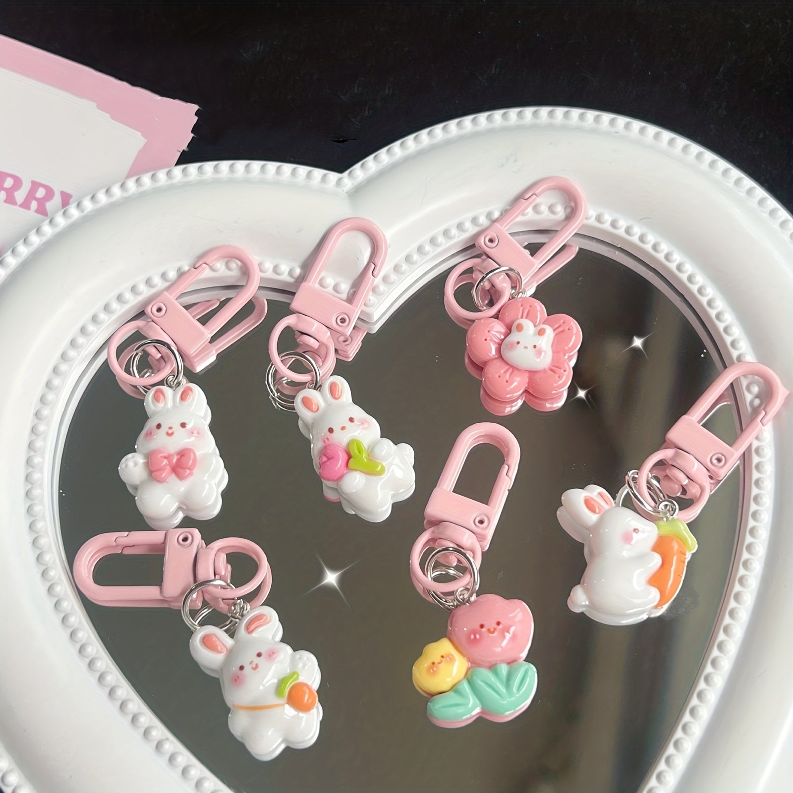 Cute Rabbit Flower Keychain Girls School Backpack Phone Car Keys Birthday Gift