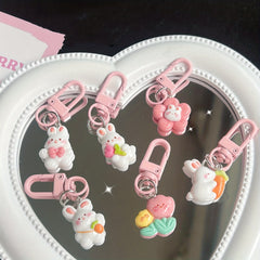 Cute Rabbit Flower Keychain Girls School Backpack Phone Car Keys Birthday Gift
