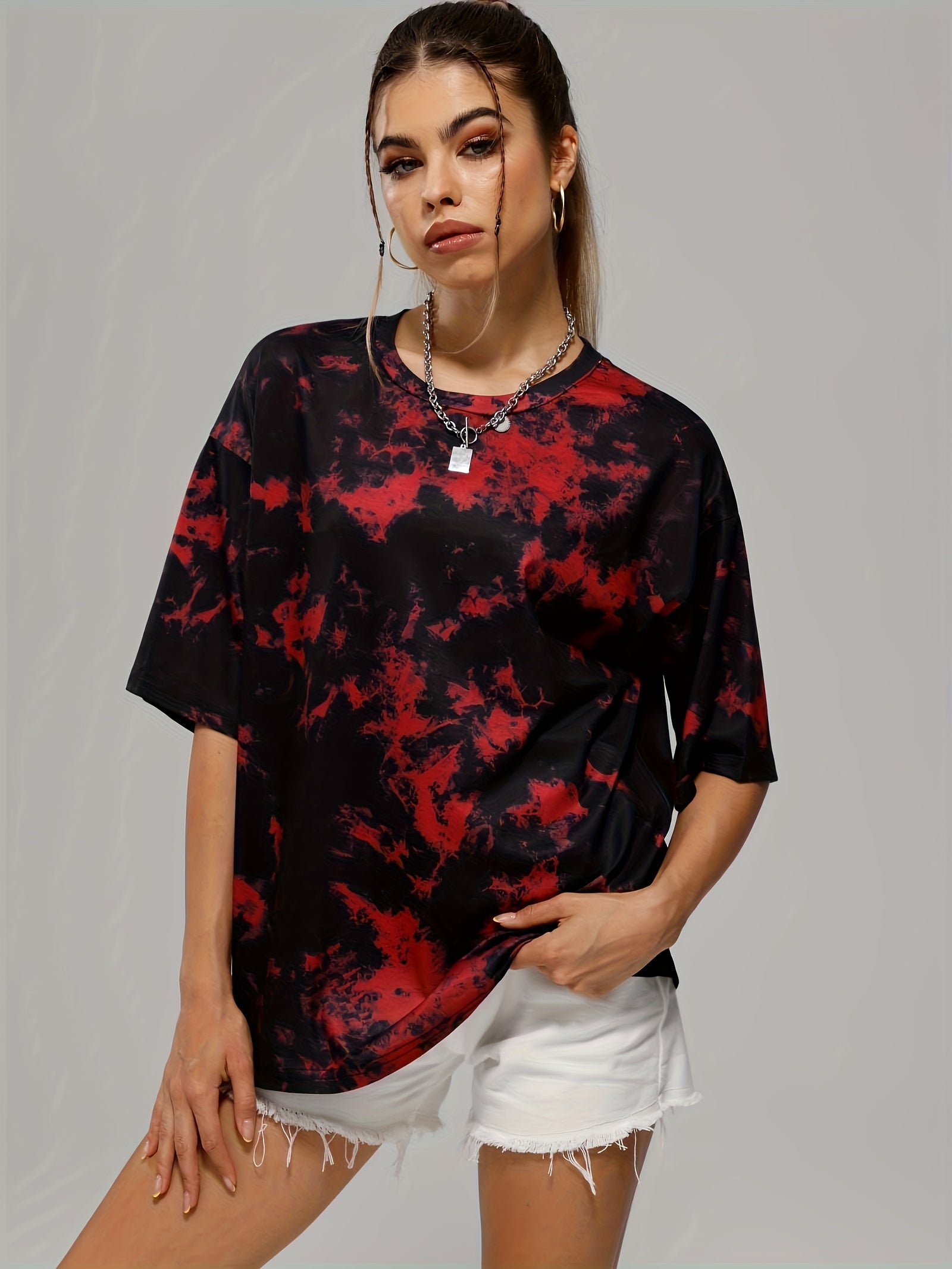 Tie Dye Loose T shirt Sports Fitness Yoga Running Top Women's Activewear