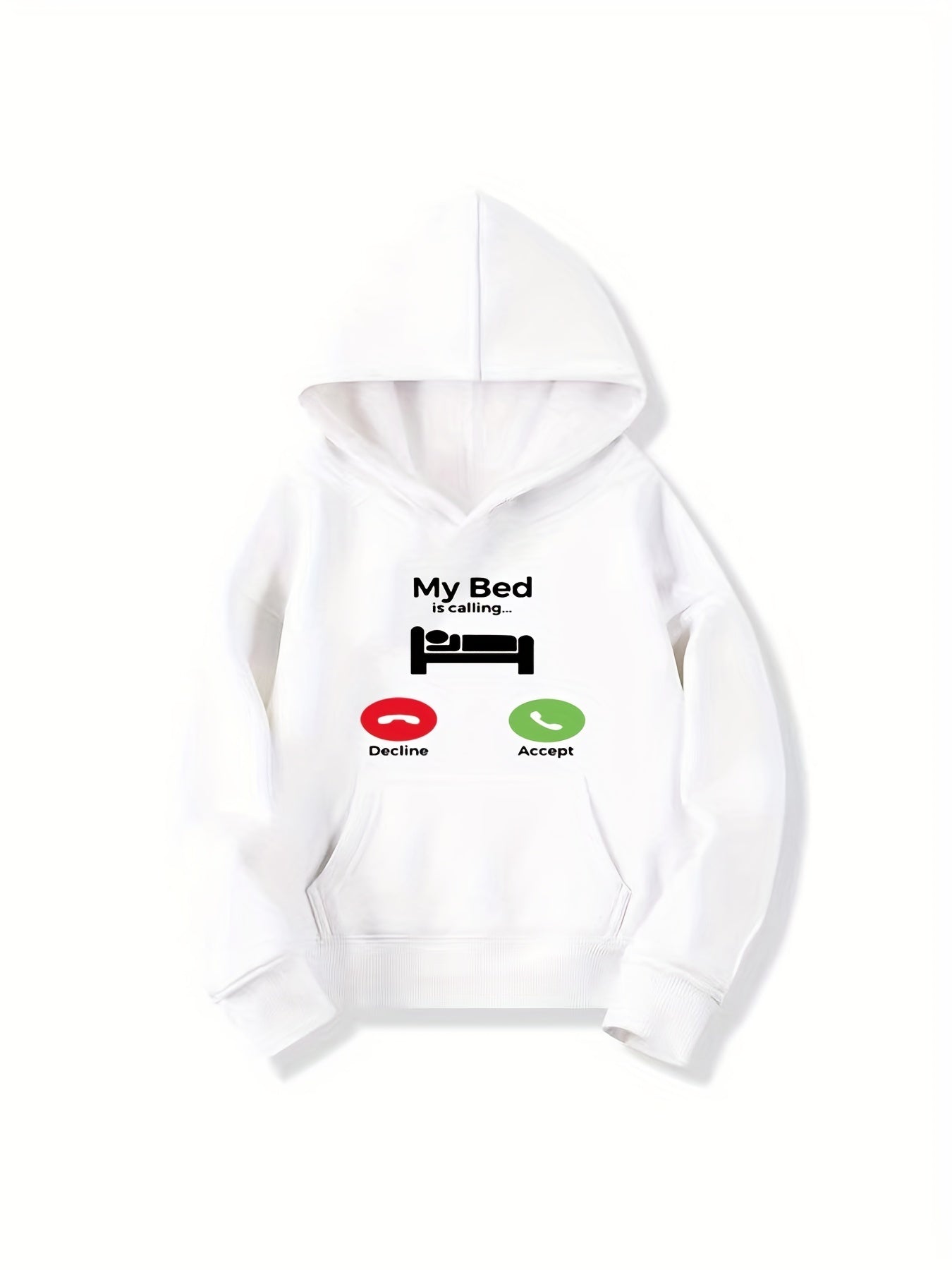 Funny My Bed Is Calling Print Boys Pullover Hooded Sweatshirt