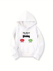 Funny My Bed Is Calling Print Boys Pullover Hooded Sweatshirt