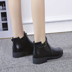 Women's Buckle Ankle Boots Round Toe Block Heel Shoes