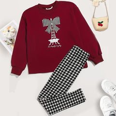 Toddler Girl's Top & Houndstooth Trousers Set