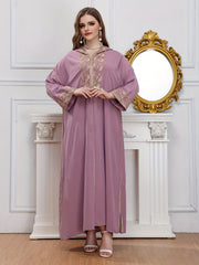 Abaya Dress Women's Plus Leaf Print Long Sleeve Maxi Jalabiya