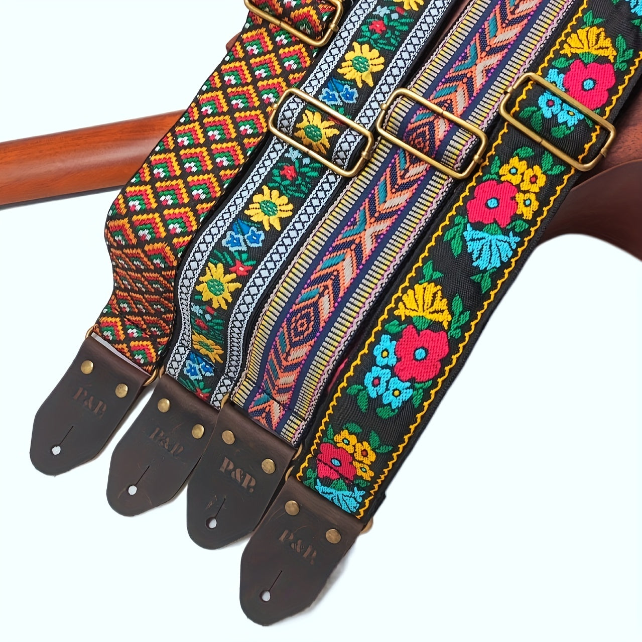 Adjustable Guitar Strap with Embroidered Design