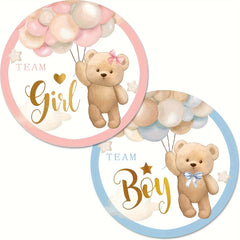 80pcs Bear Stickers Gender Reveal Boy Girl Paper Decals Pink Adhesive Round
