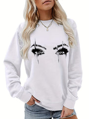 Eye Print Sweatshirt Crew Neck Casual Long Sleeve for Fall & Winter