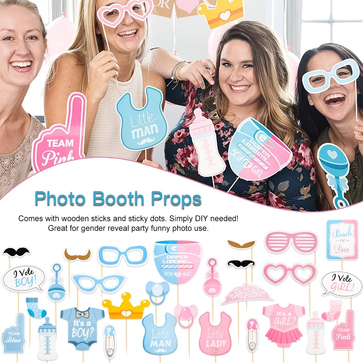 Gender Reveal Party 105pcs Decoration Set with 36" Balloon Pink & Blue Balloons