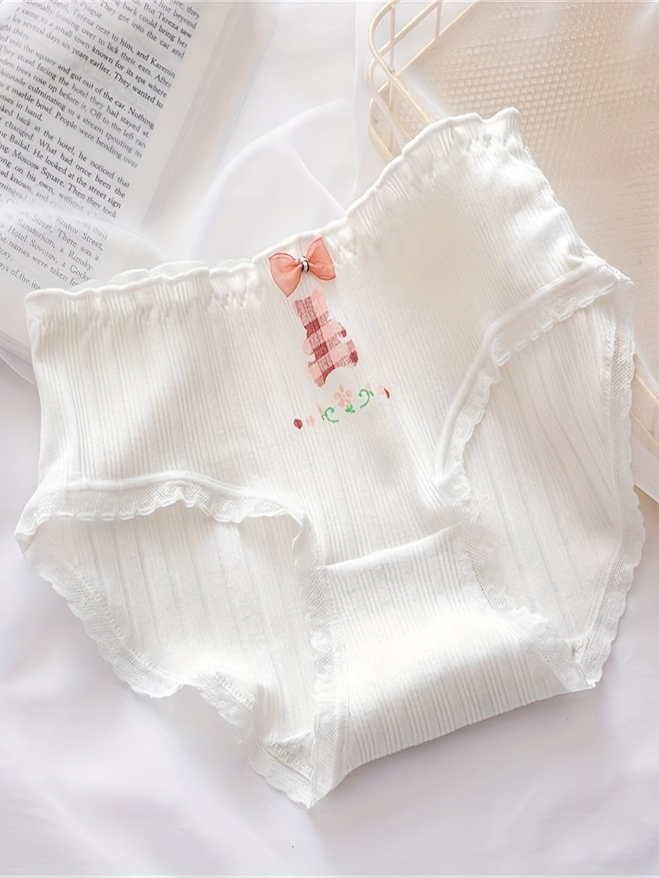 4pcs Girls Triangle Panties Floral Print Lace Elastic Waist Soft Comfort